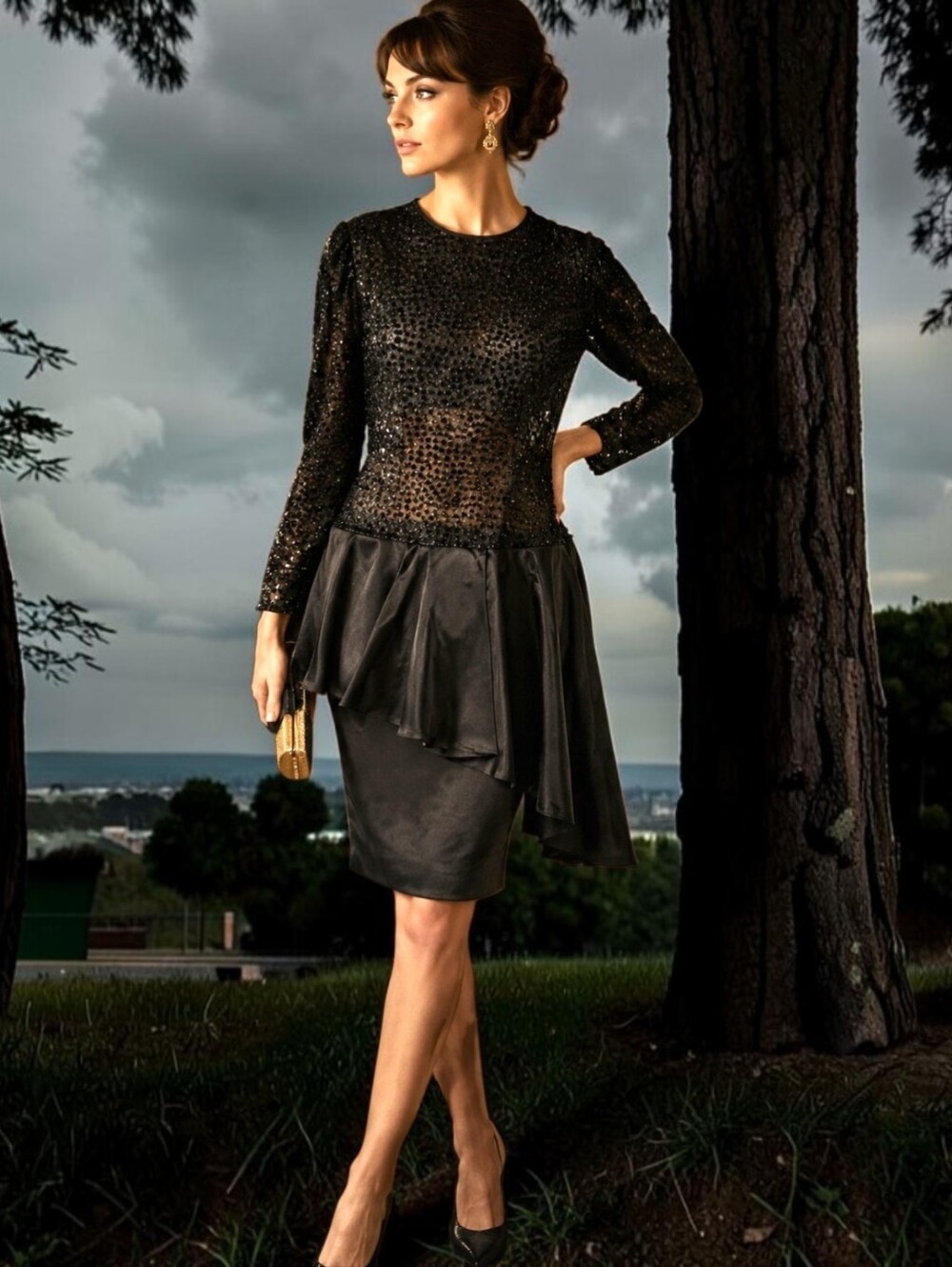 Vtg 60s Satin‎ Sequin Dress 10 Black Cocktail Wiggle Atomic Evening Avant Garde